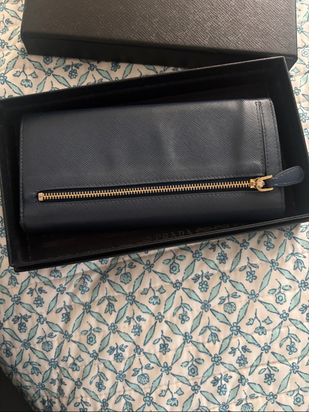 Prada Blue Saffiano Leather Flap Continental Wallet with Gold Logo - Picture 4 of 6